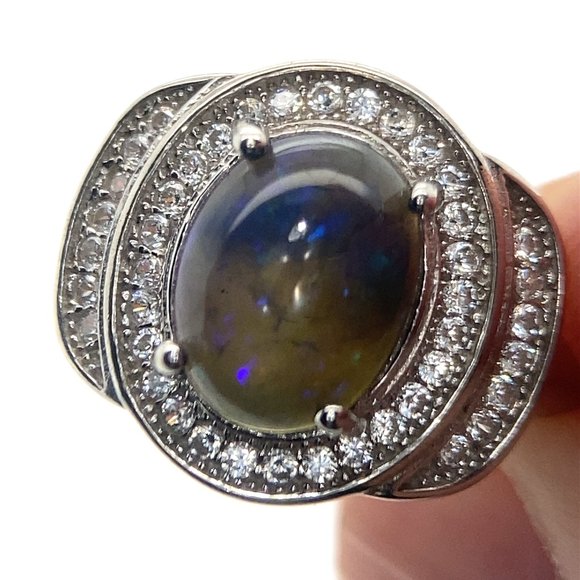 Black Opal 2.49ct Platinum Finish Solid 925 Sterling Silver Ring - Picture 1 of 7
